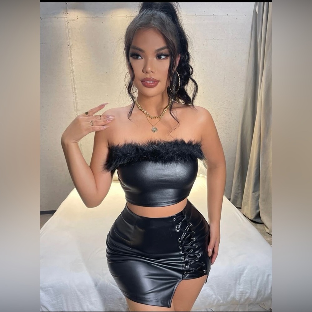 New Black Faux Leather Top